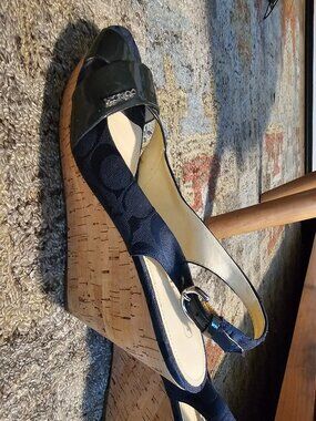 Navy blue Coach wedges